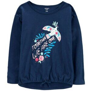 NWT. CARTER'S Girls "Together We Are One" Navy Floral Long Sleeve Shirt